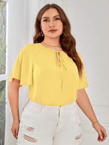 SHEIN Clasi Plus Tie Neck Raglan Sleeve Blouse