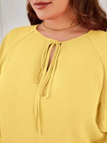 SHEIN Clasi Plus Tie Neck Raglan Sleeve Blouse