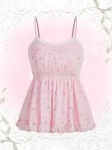 ROMWE Kawaii Mèo in Ren tương phản Cami ngọn - Hồng - Xem 1