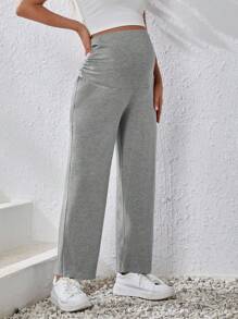 SHEIN 孕婦寬腰帶可調節腰圍斜口袋長褲 - 淺灰色 - 查看 6