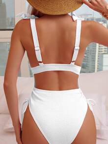 Tie Shoulder One Piece Swimsuit - White - View 2