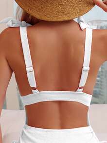Tie Shoulder One Piece Swimsuit - White - View 3