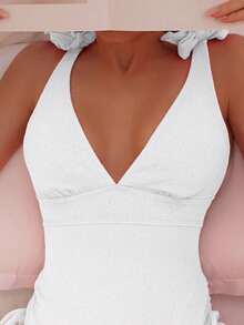 Tie Shoulder One Piece Swimsuit - White - View 4