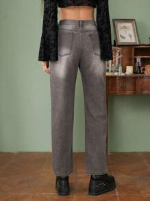 ROMWE Fairycore Ripped Straight Leg Jeans - Grey - View 2