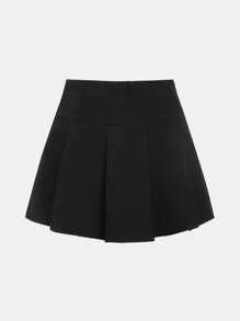 SHEIN Gesmokter Faltenrock Einfarbig für Teenager-Mädchen mit Gürteldekoration und eingebauter Anti-Licht-Shorts