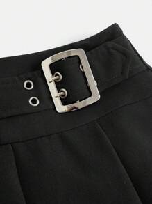 SHEIN Gesmokter Faltenrock Einfarbig für Teenager-Mädchen mit Gürteldekoration und eingebauter Anti-Licht-Shorts