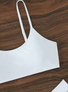 SHEIN Swim 素色高衩比基尼泳裝 - 白色 - 查看 3