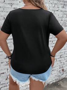 EMERY ROSE Plus 反光羽毛印花 T 恤，夏季 - 黑色 - 查看 5