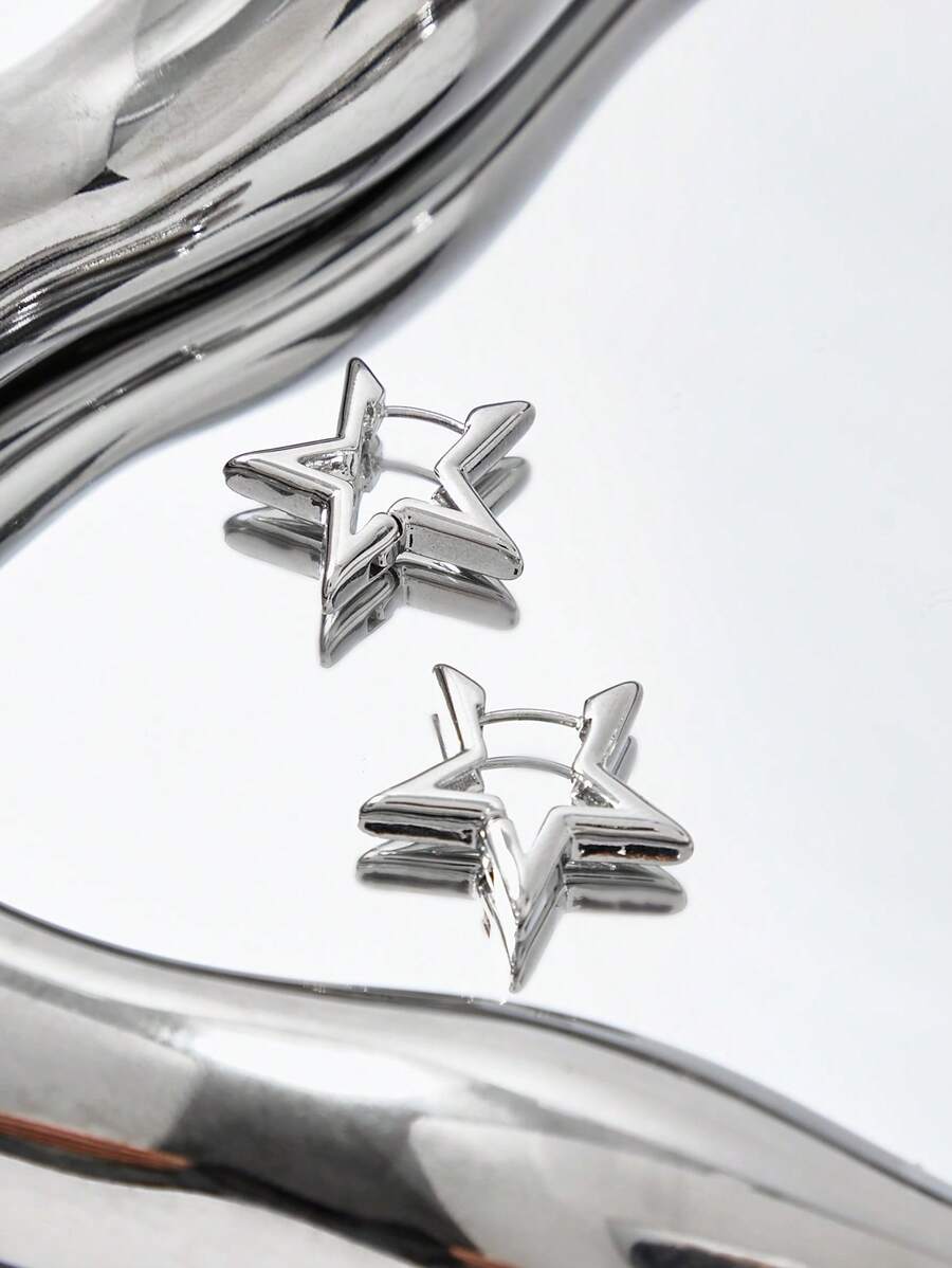 SHEIN X Lucía Bellido SHEIN ICON 1雙時尚星形設計圓耳環適合女士日常裝飾