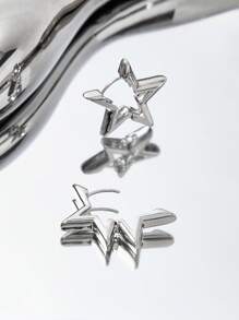 SHEIN X Lucía Bellido SHEIN ICON 1雙時尚星形設計圓耳環適合女士日常裝飾