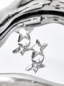 SHEIN X Lucía Bellido SHEIN ICON 1雙時尚星形設計圓耳環適合女士日常裝飾