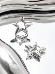 SHEIN X Lucía Bellido SHEIN ICON 1雙時尚星形設計圓耳環適合女士日常裝飾