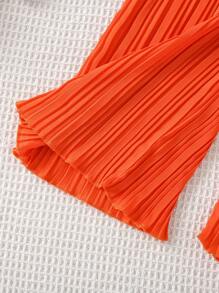 SHEIN 女小童素色百褶吊帶上衣&闊腿褲 - 橘色 - 查看 4