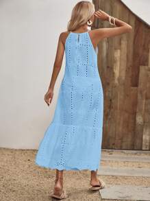 EMERY ROSE Vestido cover up con bordado con ojal bajo con fruncido halter - Azul - Ver 2