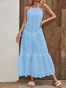 EMERY ROSE Vestido cover up con bordado con ojal bajo con fruncido halter - Azul - Ver 3