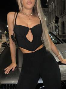 SHEIN ICON Cắt ra phía trước Cami ngọn - màu đen - Xem 4