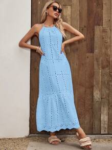 EMERY ROSE Vestido cover up con bordado con ojal bajo con fruncido halter - Azul - Ver 5