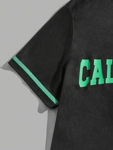 Manfinity RebelGame 男士字母圖案拼接邊襯衫 - 黑色 - 查看 4