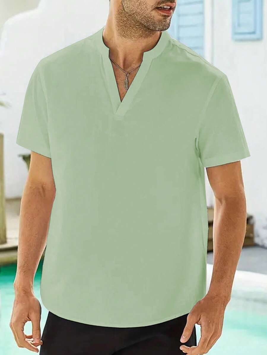 Men Solid Popover Shirt, Breathable,Antibacterial - Green - View 1