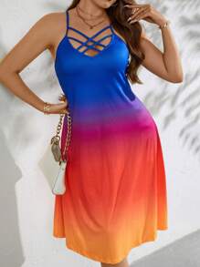 SHEIN Holidaya 大碼漸層前交叉吊帶連衣裙 - 彩色 - 查看 5