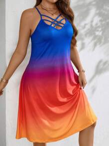 SHEIN Holidaya 大碼漸層前交叉吊帶連衣裙 - 彩色 - 查看 4
