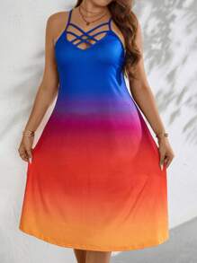 SHEIN Holidaya 大碼漸層前交叉吊帶連衣裙 - 彩色 - 查看 3