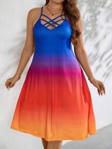 SHEIN Holidaya 大碼漸層前交叉吊帶連衣裙 - 彩色 - 查看 6