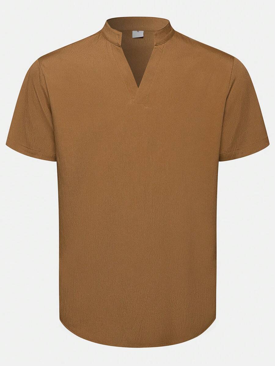 Nam Cổ có Lỗ hổng Áo sơ mi - màu nâu - Xem 1