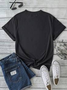 SHEIN LUNE 標語圖案T恤 - 深灰色 - 查看 2