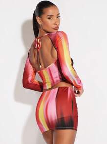 SHEIN BAE Nhuộm buộc Ca-vát Backless Bandana Hem Áo & Váy bodycon - Nhiều màu - Xem 2