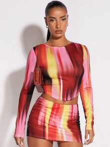 SHEIN BAE Nhuộm buộc Ca-vát Backless Bandana Hem Áo & Váy bodycon - Nhiều màu - Xem 1