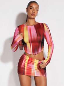 SHEIN BAE Nhuộm buộc Ca-vát Backless Bandana Hem Áo & Váy bodycon - Nhiều màu - Xem 4