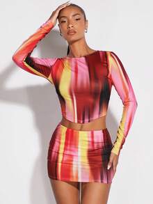 SHEIN BAE Nhuộm buộc Ca-vát Backless Bandana Hem Áo & Váy bodycon - Nhiều màu - Xem 5