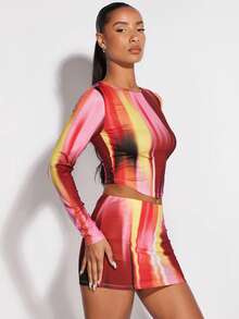 SHEIN BAE Nhuộm buộc Ca-vát Backless Bandana Hem Áo & Váy bodycon - Nhiều màu - Xem 6