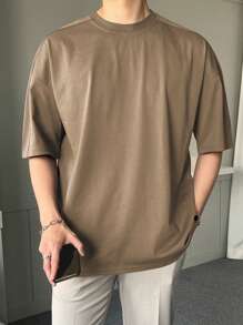 DAZY Men Solid Drop Shoulder Tee - Khaki - View 1
