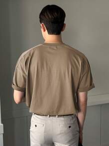 DAZY Men Solid Drop Shoulder Tee - Khaki - View 2