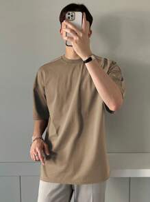 DAZY Men Solid Drop Shoulder Tee - Khaki - View 3