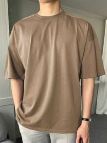 DAZY Men Solid Drop Shoulder Tee - Khaki - View 4