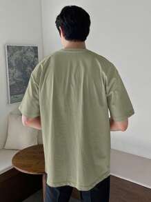 DAZY 男士素色落肩T恤 - 軍綠色 - 查看 2