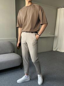 DAZY Men Solid Drop Shoulder Tee - Khaki - View 5