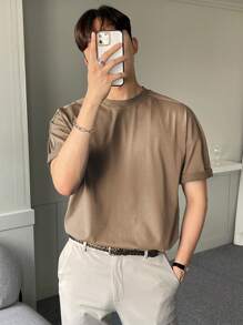 DAZY Men Solid Drop Shoulder Tee - Khaki - View 6