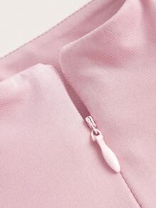 SHEIN ICON 春季服装 3 色半高领拉链纯色修身长袖 T 恤 - 粉色 - 查看 3