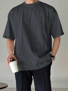 DAZY Men Solid Drop Shoulder Tee - Dark Grey - View 3