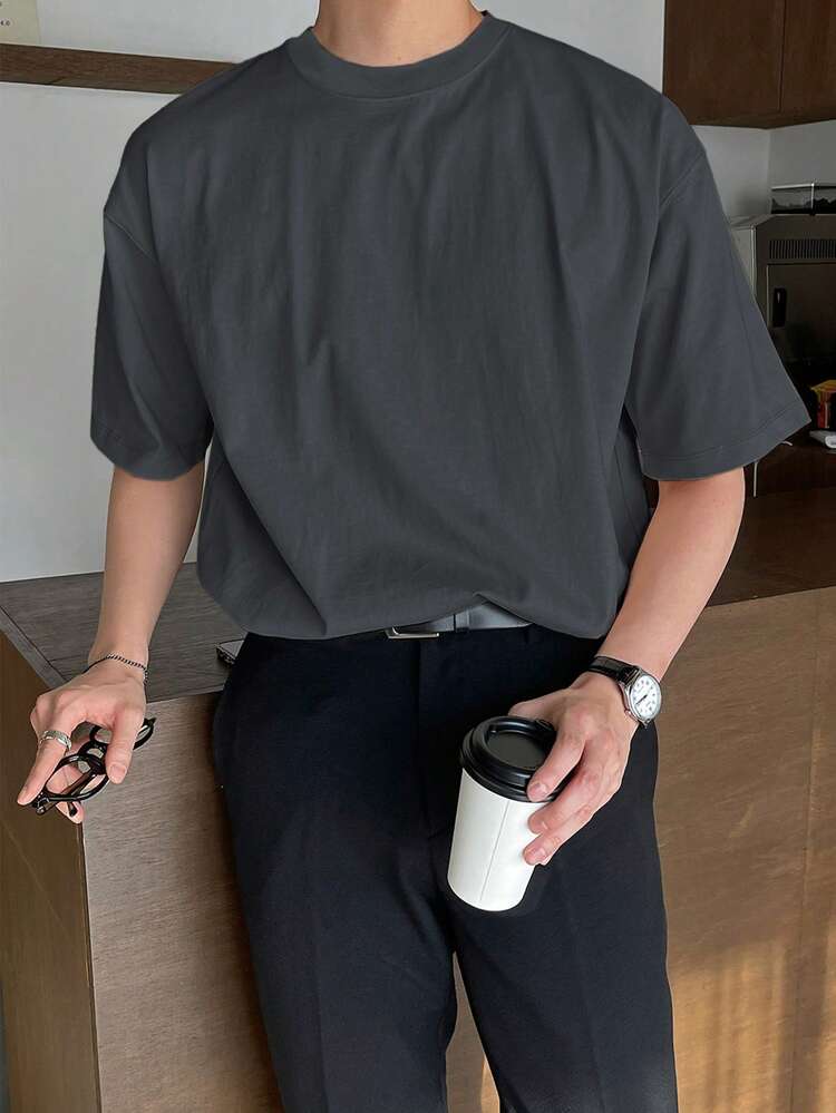 Men Solid Drop Shoulder Tee