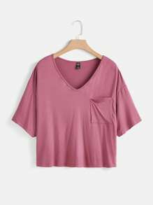 SHEIN LUNE 大碼1入組落肩T恤和1入組闊腿褲 - 藕粉色 - 查看 10