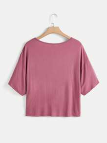 SHEIN LUNE 大碼1入組落肩T恤和1入組闊腿褲 - 藕粉色 - 查看 11