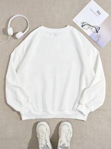 SHEIN Unity 愛心和標語圖案落肩袖運動衫 - 白色 - 查看 2