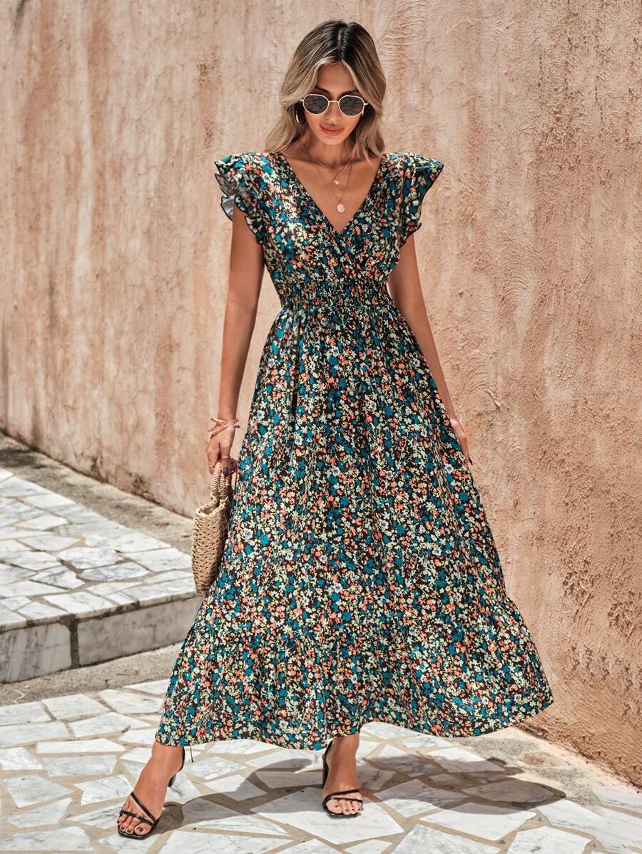 SHEIN LUNE In hoa Ditsy Viền Ruffle Đầm - Nhiều màu - Xem 1