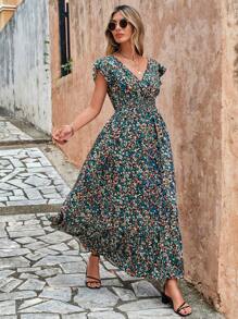 SHEIN LUNE In hoa Ditsy Viền Ruffle Đầm - Nhiều màu - Xem 3