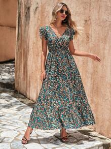 SHEIN LUNE In hoa Ditsy Viền Ruffle Đầm - Nhiều màu - Xem 4